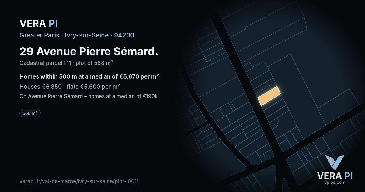 29 Avenue Pierre Sémard, Ivry-sur-Seine at night – the plot lit, the parcels around coloured by the prices near them