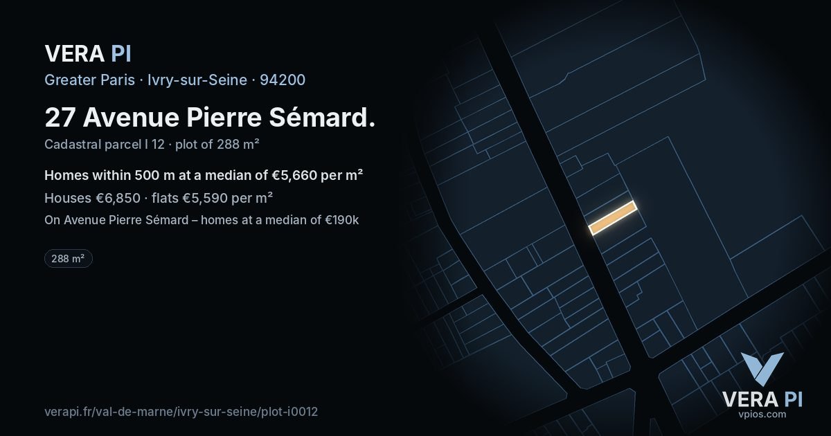 27 Avenue Pierre Sémard, Ivry-sur-Seine at night – the plot lit, the parcels around coloured by the prices near them