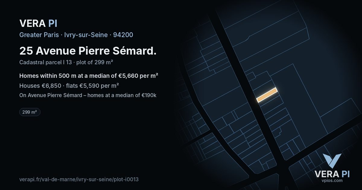 25 Avenue Pierre Sémard, Ivry-sur-Seine at night – the plot lit, the parcels around coloured by the prices near them