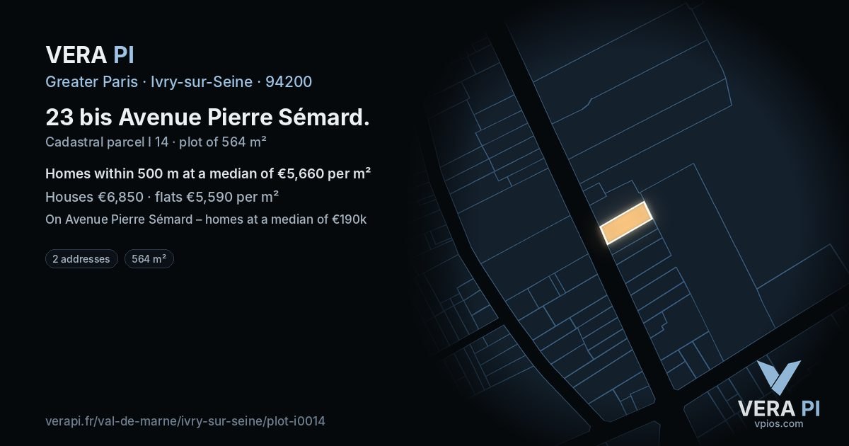 23 bis Avenue Pierre Sémard, Ivry-sur-Seine at night – the plot lit, the parcels around coloured by the prices near them
