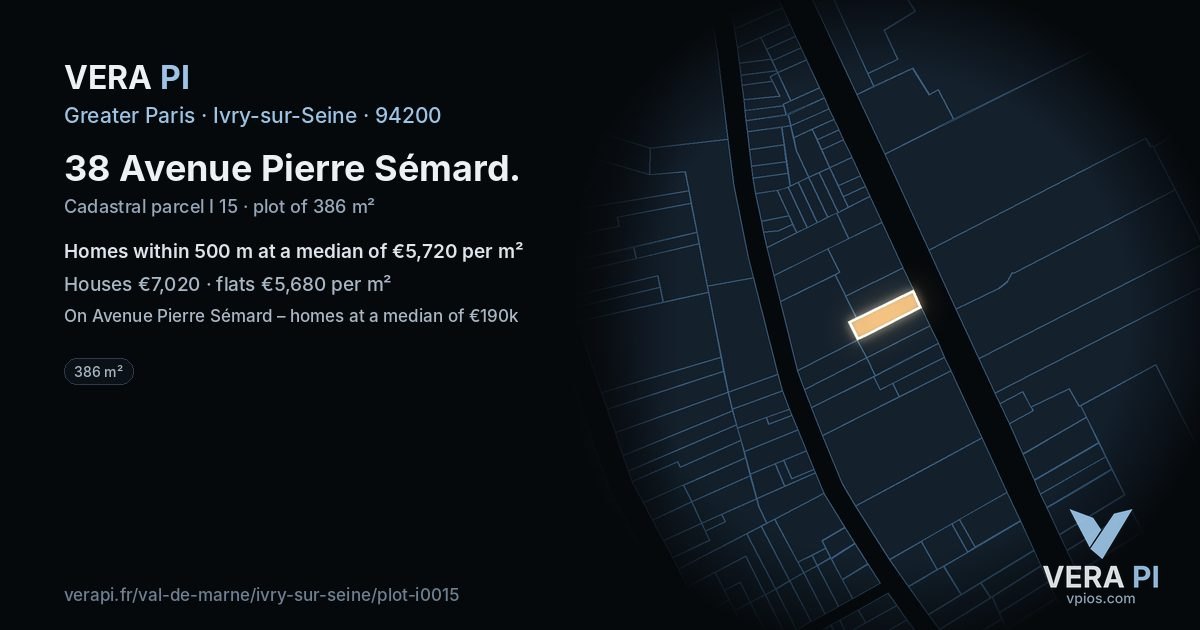 38 Avenue Pierre Sémard, Ivry-sur-Seine at night – the plot lit, the parcels around coloured by the prices near them