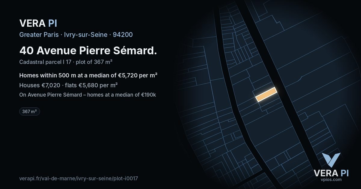 40 Avenue Pierre Sémard, Ivry-sur-Seine at night – the plot lit, the parcels around coloured by the prices near them