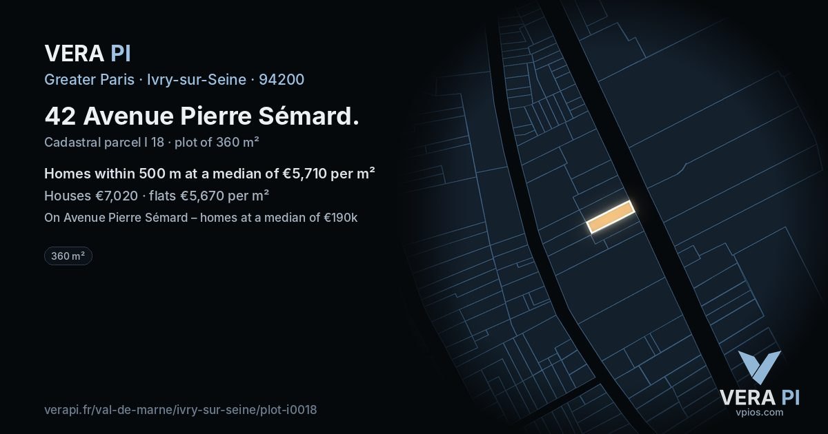 42 Avenue Pierre Sémard, Ivry-sur-Seine at night – the plot lit, the parcels around coloured by the prices near them
