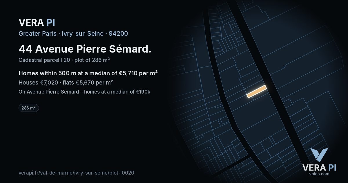 44 Avenue Pierre Sémard, Ivry-sur-Seine at night – the plot lit, the parcels around coloured by the prices near them