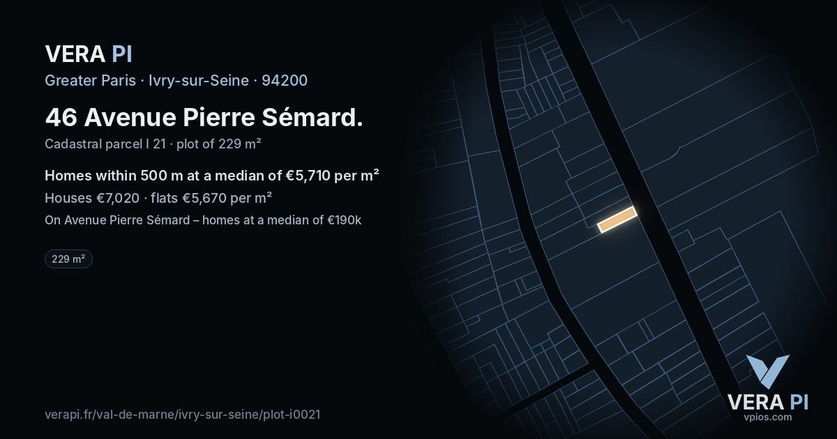 46 Avenue Pierre Sémard, Ivry-sur-Seine at night – the plot lit, the parcels around coloured by the prices near them