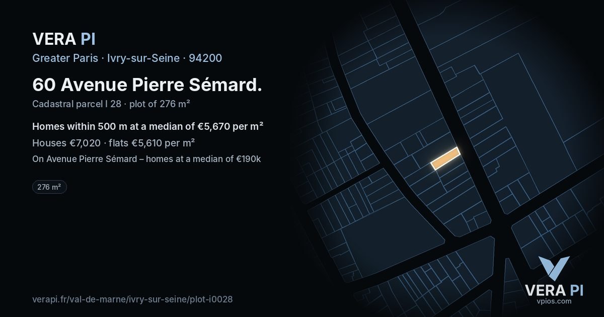 60 Avenue Pierre Sémard, Ivry-sur-Seine at night – the plot lit, the parcels around coloured by the prices near them