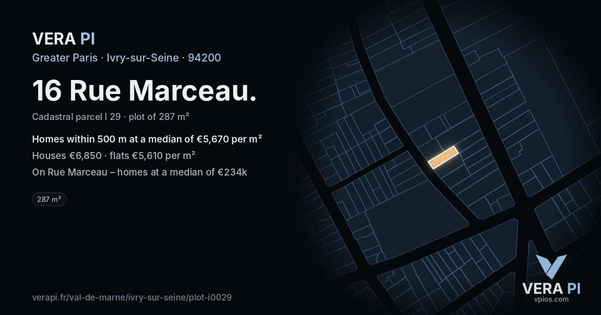 16 Rue Marceau, Ivry-sur-Seine at night – the plot lit, the parcels around coloured by the prices near them