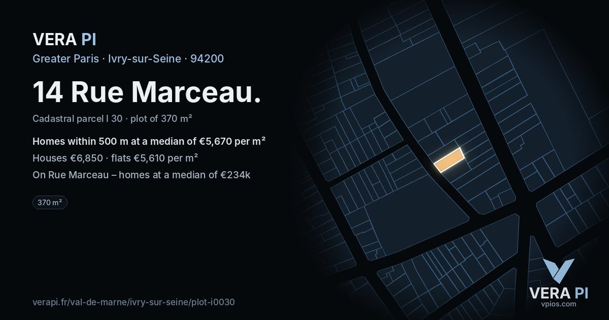 14 Rue Marceau, Ivry-sur-Seine at night – the plot lit, the parcels around coloured by the prices near them