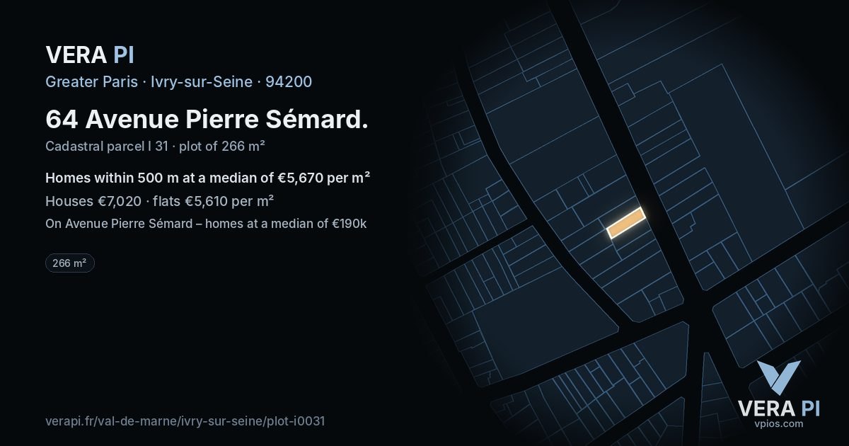 64 Avenue Pierre Sémard, Ivry-sur-Seine at night – the plot lit, the parcels around coloured by the prices near them