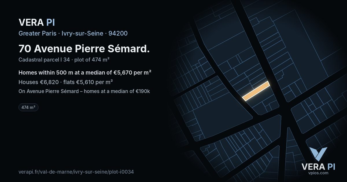 70 Avenue Pierre Sémard, Ivry-sur-Seine at night – the plot lit, the parcels around coloured by the prices near them