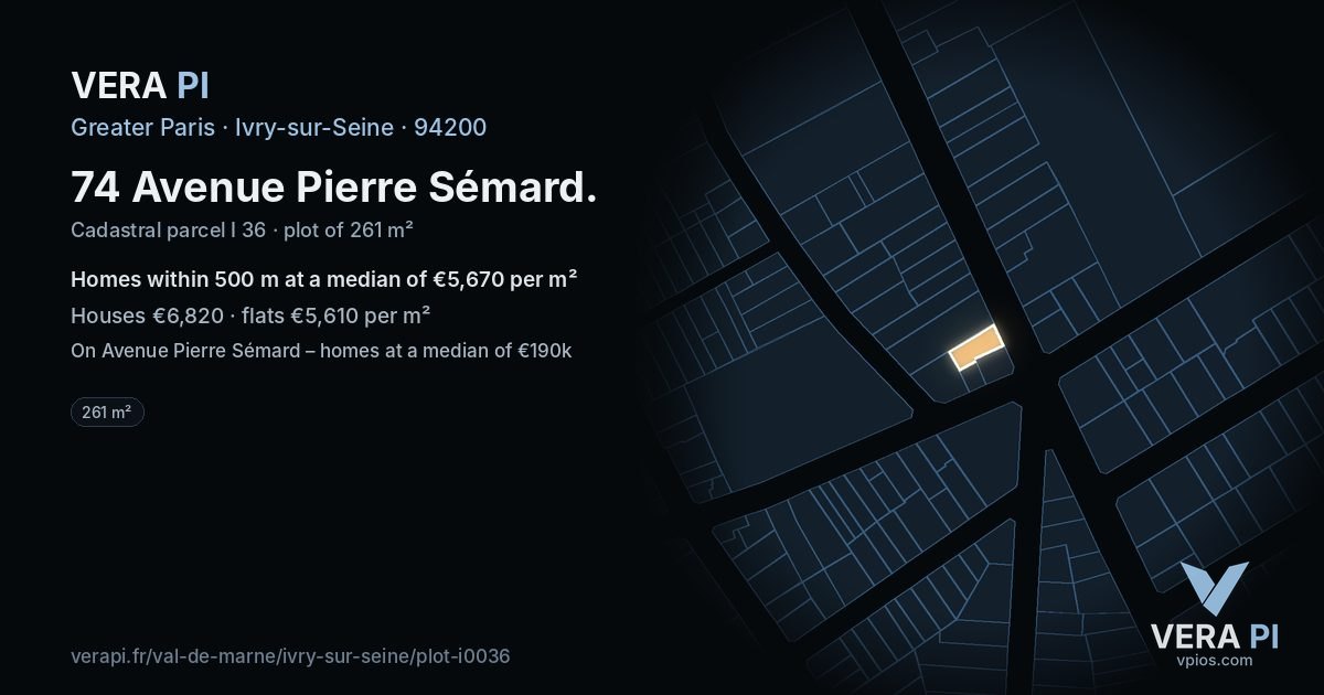 74 Avenue Pierre Sémard, Ivry-sur-Seine at night – the plot lit, the parcels around coloured by the prices near them