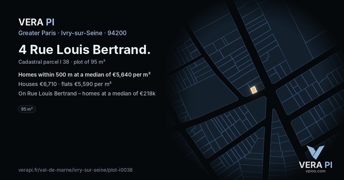 4 Rue Louis Bertrand, Ivry-sur-Seine at night – the plot lit, the parcels around coloured by the prices near them