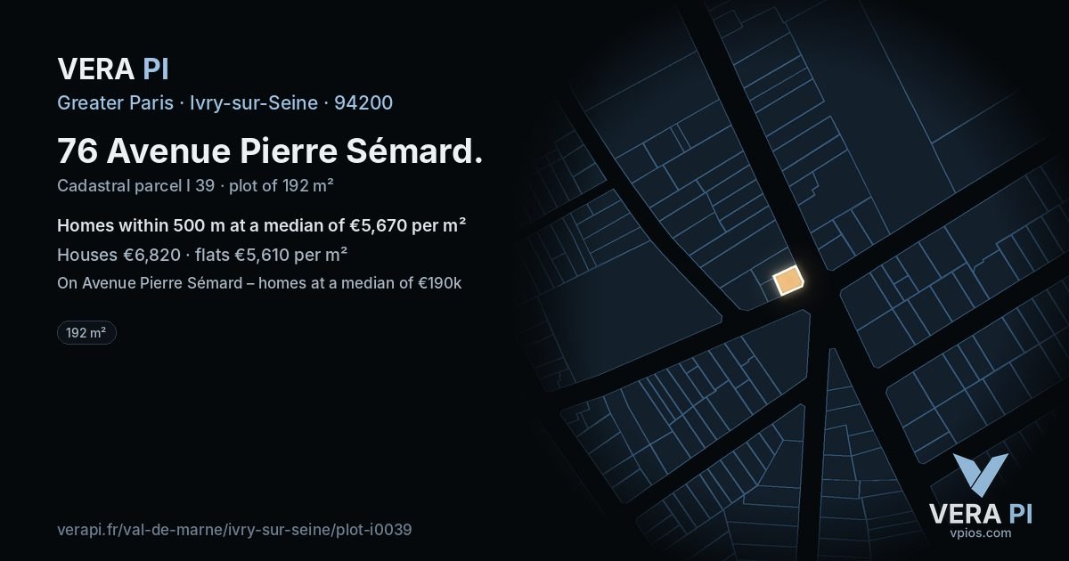 76 Avenue Pierre Sémard, Ivry-sur-Seine at night – the plot lit, the parcels around coloured by the prices near them