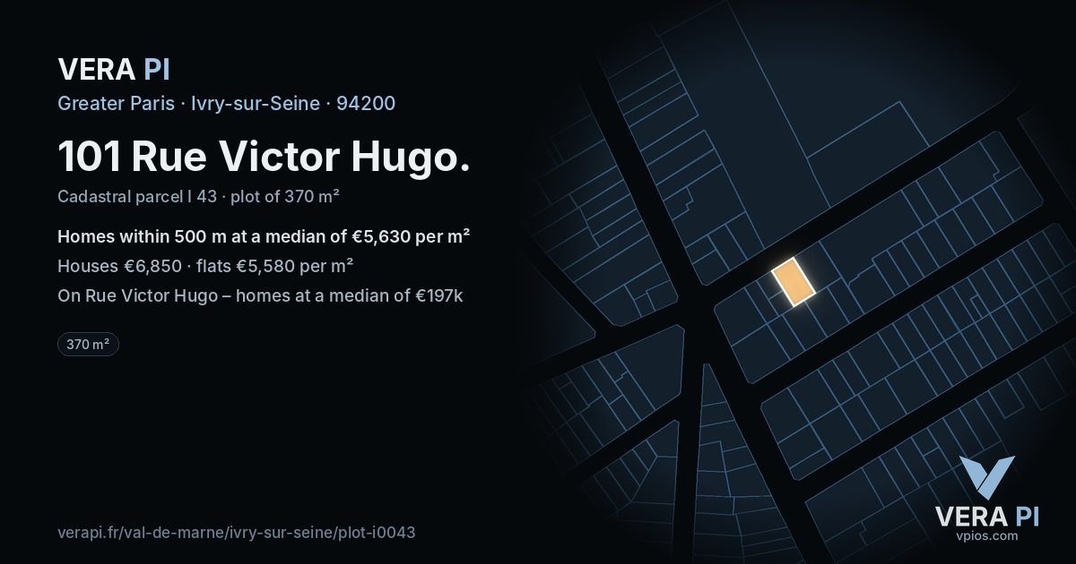 101 Rue Victor Hugo, Ivry-sur-Seine at night – the plot lit, the parcels around coloured by the prices near them