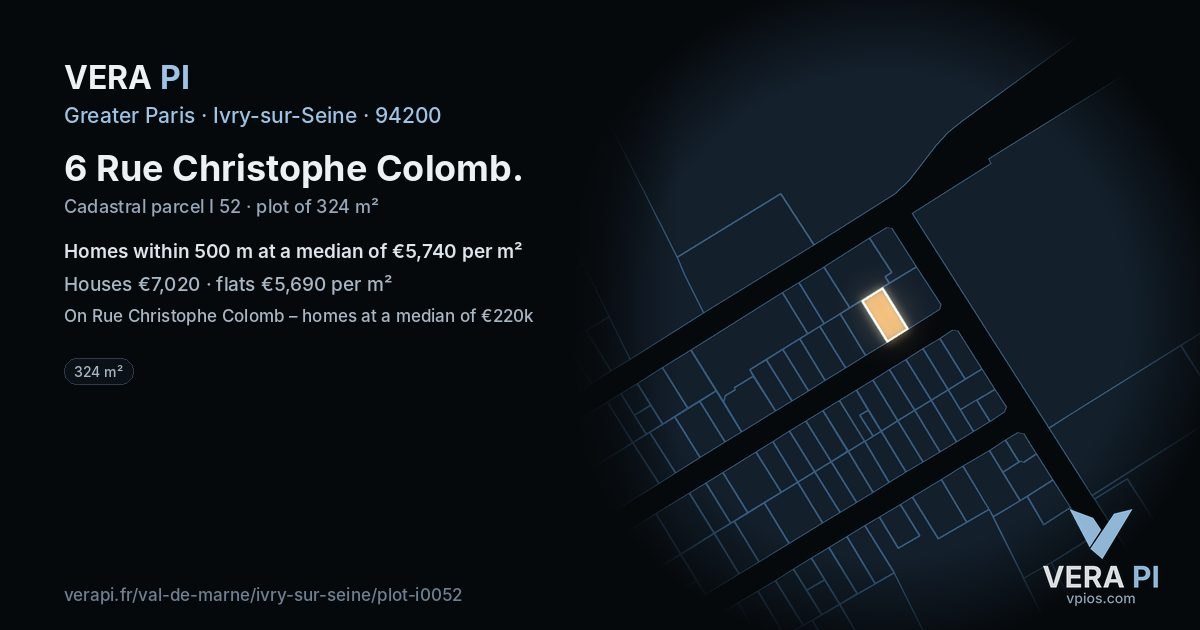 6 Rue Christophe Colomb, Ivry-sur-Seine at night – the plot lit, the parcels around coloured by the prices near them