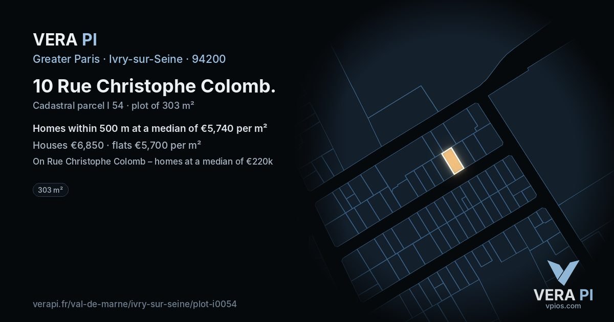 10 Rue Christophe Colomb, Ivry-sur-Seine at night – the plot lit, the parcels around coloured by the prices near them