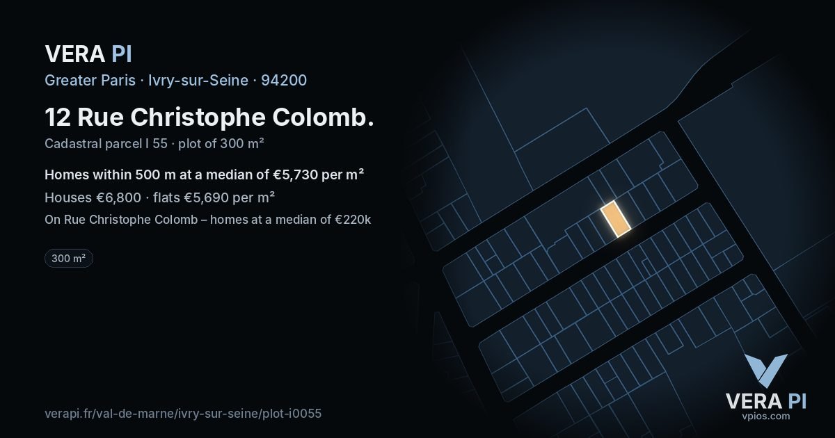 12 Rue Christophe Colomb, Ivry-sur-Seine at night – the plot lit, the parcels around coloured by the prices near them