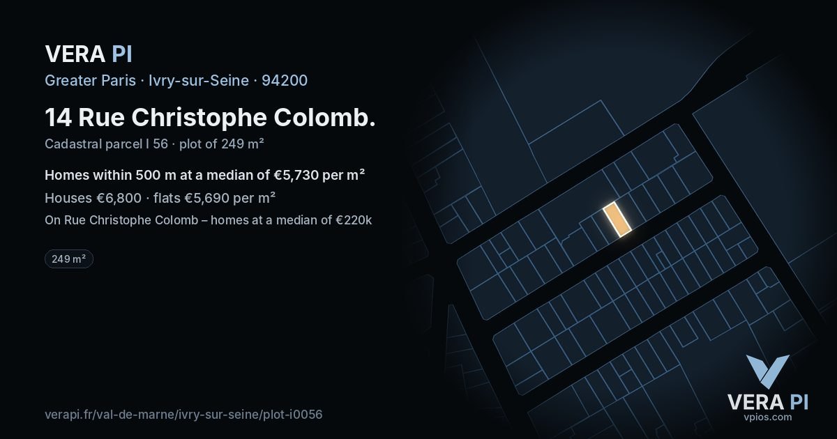 14 Rue Christophe Colomb, Ivry-sur-Seine at night – the plot lit, the parcels around coloured by the prices near them