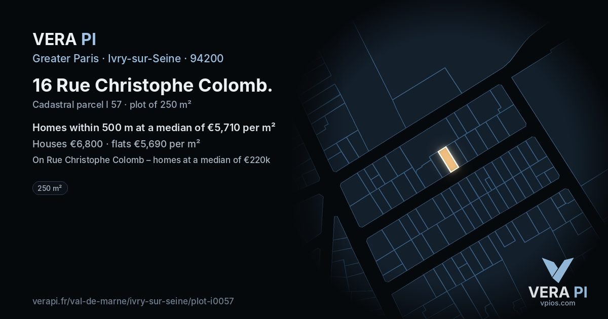 16 Rue Christophe Colomb, Ivry-sur-Seine at night – the plot lit, the parcels around coloured by the prices near them