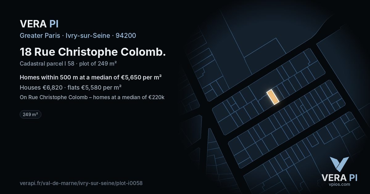 18 Rue Christophe Colomb, Ivry-sur-Seine at night – the plot lit, the parcels around coloured by the prices near them