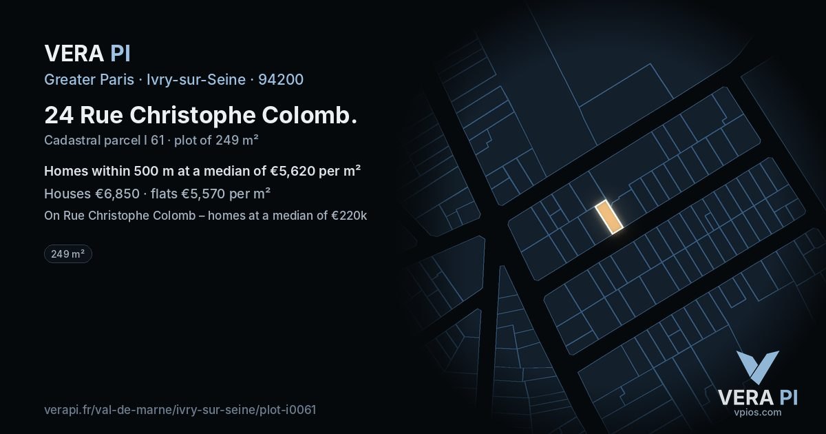 24 Rue Christophe Colomb, Ivry-sur-Seine at night – the plot lit, the parcels around coloured by the prices near them