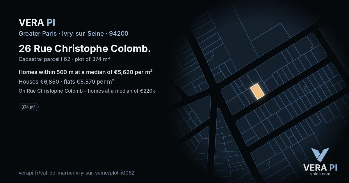 26 Rue Christophe Colomb, Ivry-sur-Seine at night – the plot lit, the parcels around coloured by the prices near them