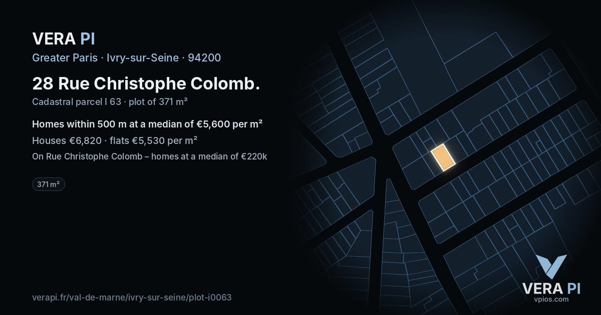 28 Rue Christophe Colomb, Ivry-sur-Seine at night – the plot lit, the parcels around coloured by the prices near them