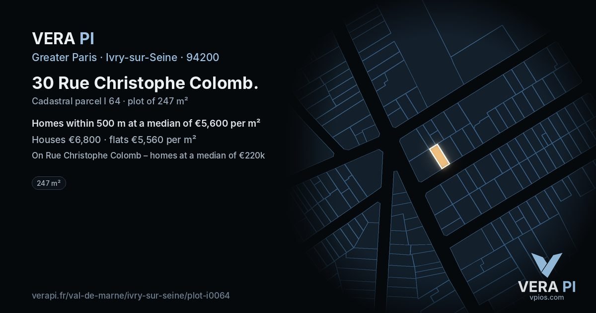 30 Rue Christophe Colomb, Ivry-sur-Seine at night – the plot lit, the parcels around coloured by the prices near them