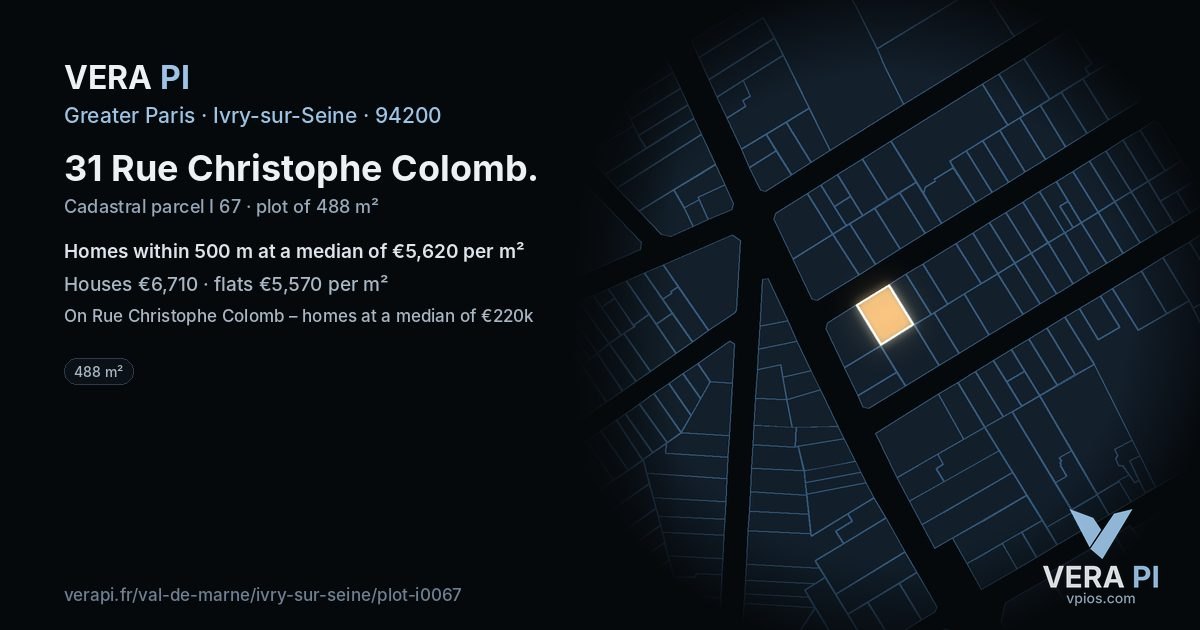 31 Rue Christophe Colomb, Ivry-sur-Seine at night – the plot lit, the parcels around coloured by the prices near them