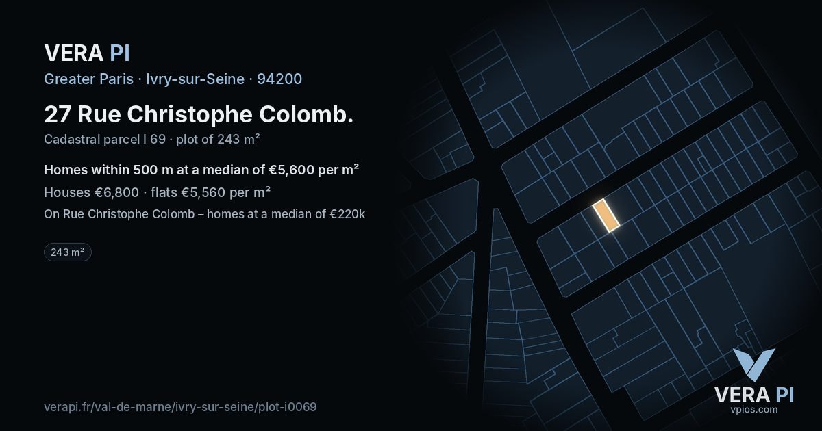 27 Rue Christophe Colomb, Ivry-sur-Seine at night – the plot lit, the parcels around coloured by the prices near them