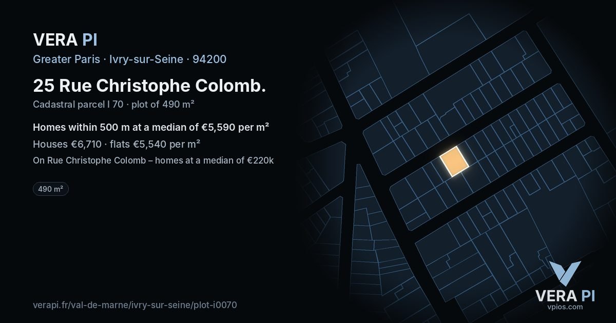 25 Rue Christophe Colomb, Ivry-sur-Seine at night – the plot lit, the parcels around coloured by the prices near them