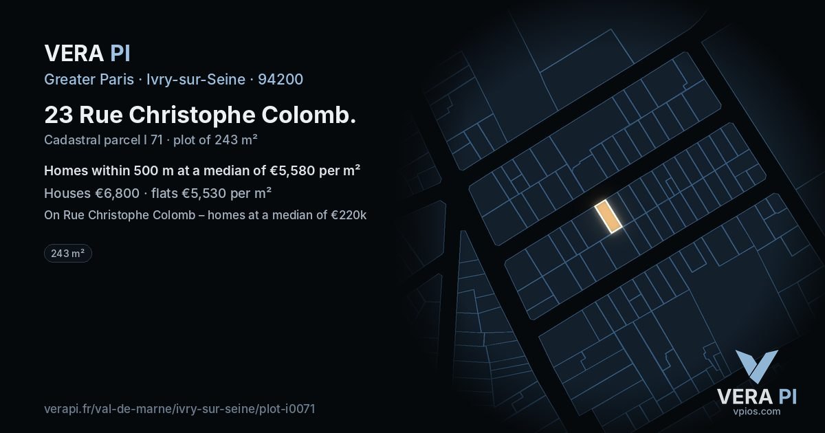 23 Rue Christophe Colomb, Ivry-sur-Seine at night – the plot lit, the parcels around coloured by the prices near them