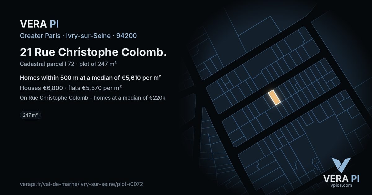 21 Rue Christophe Colomb, Ivry-sur-Seine at night – the plot lit, the parcels around coloured by the prices near them