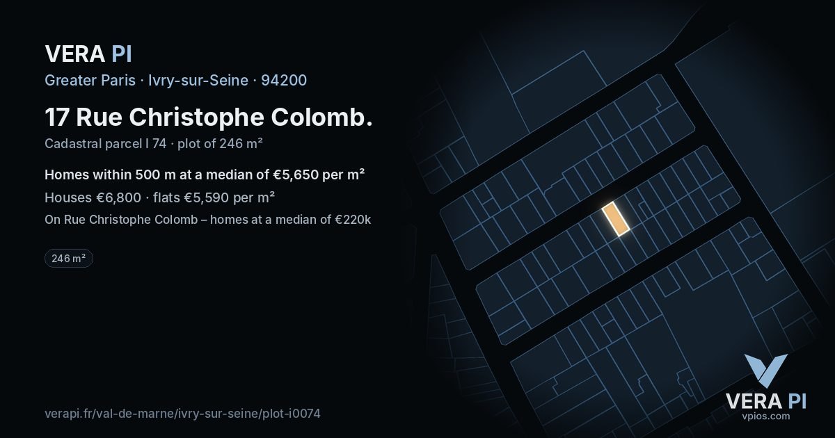 17 Rue Christophe Colomb, Ivry-sur-Seine at night – the plot lit, the parcels around coloured by the prices near them