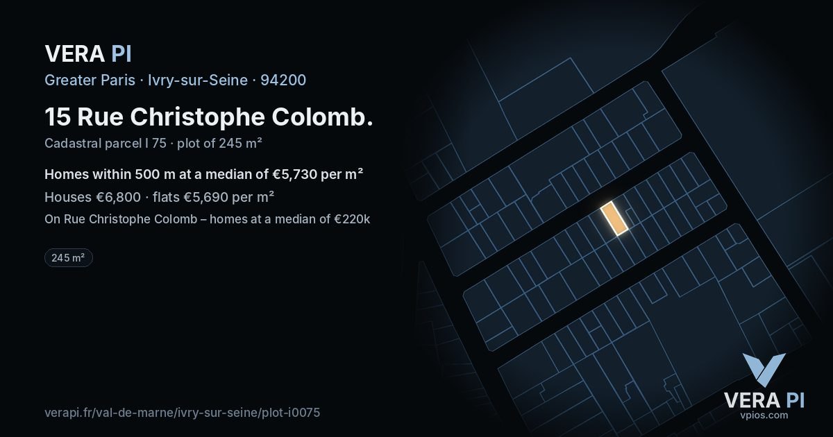 15 Rue Christophe Colomb, Ivry-sur-Seine at night – the plot lit, the parcels around coloured by the prices near them