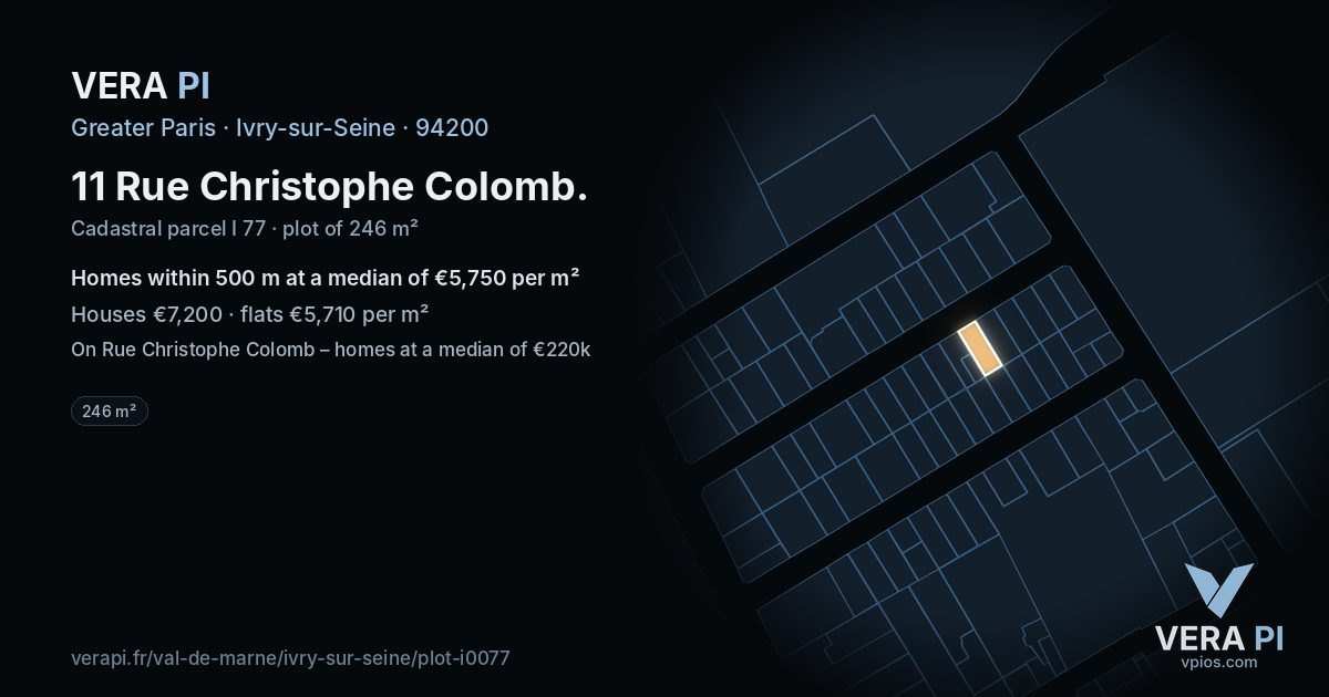 11 Rue Christophe Colomb, Ivry-sur-Seine at night – the plot lit, the parcels around coloured by the prices near them