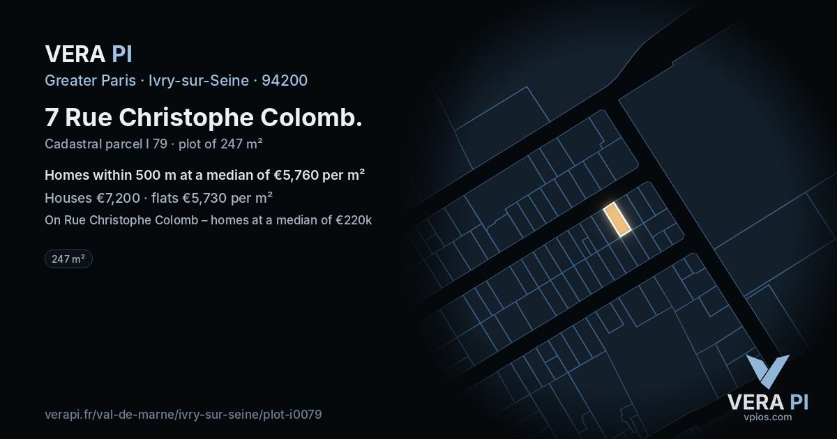 7 Rue Christophe Colomb, Ivry-sur-Seine at night – the plot lit, the parcels around coloured by the prices near them