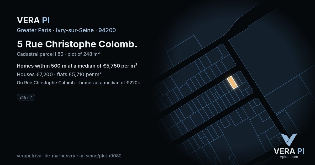 5 Rue Christophe Colomb, Ivry-sur-Seine at night – the plot lit, the parcels around coloured by the prices near them