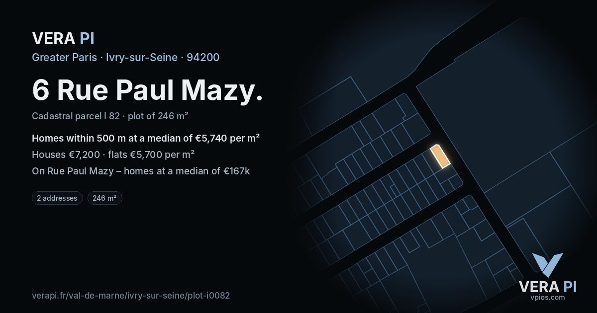 6 Rue Paul Mazy, Ivry-sur-Seine at night – the plot lit, the parcels around coloured by the prices near them