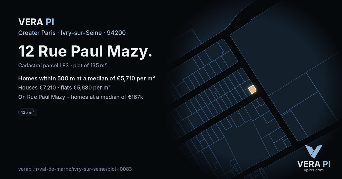 12 Rue Paul Mazy, Ivry-sur-Seine at night – the plot lit, the parcels around coloured by the prices near them