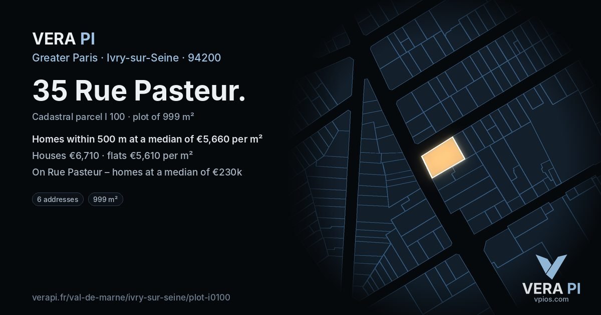 35 Rue Pasteur, Ivry-sur-Seine at night – the plot lit, the parcels around coloured by the prices near them