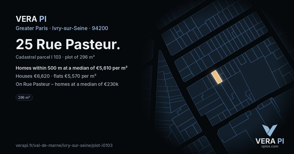 25 Rue Pasteur, Ivry-sur-Seine at night – the plot lit, the parcels around coloured by the prices near them