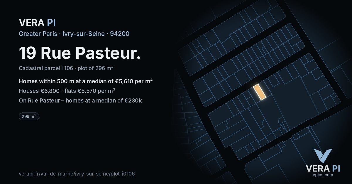 19 Rue Pasteur, Ivry-sur-Seine at night – the plot lit, the parcels around coloured by the prices near them