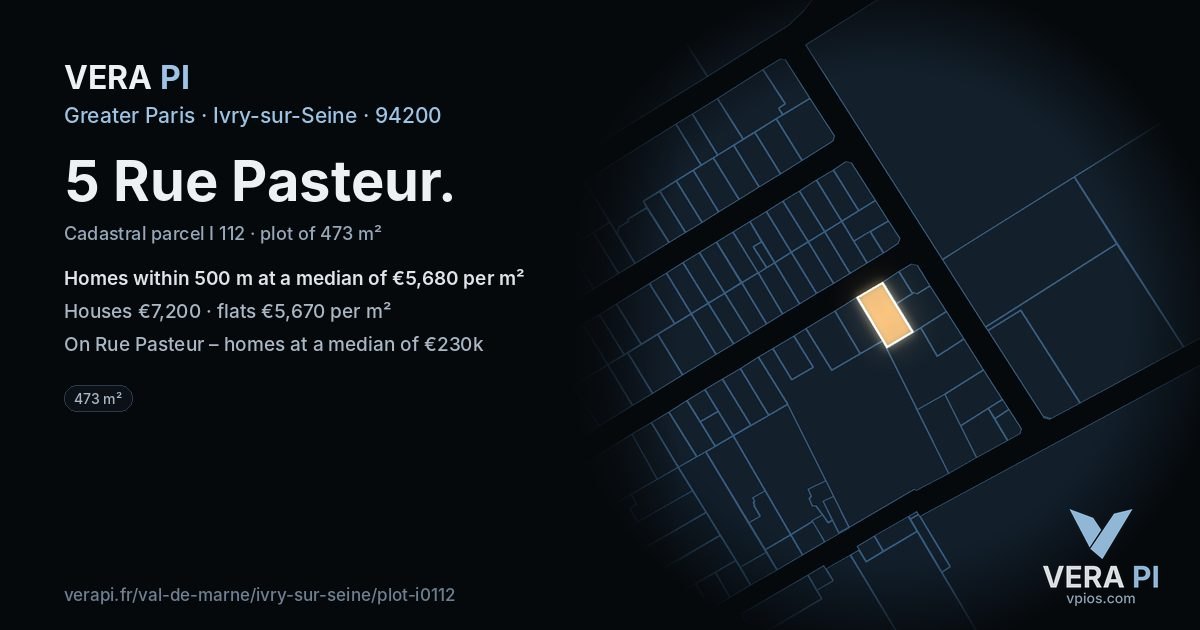 5 Rue Pasteur, Ivry-sur-Seine at night – the plot lit, the parcels around coloured by the prices near them