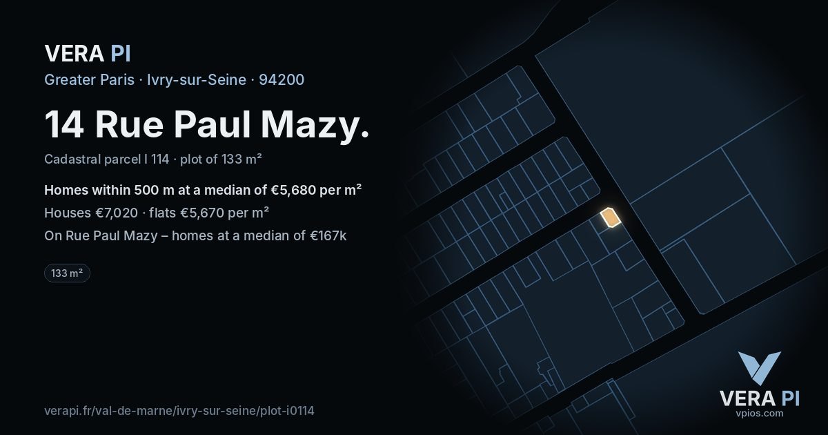 14 Rue Paul Mazy, Ivry-sur-Seine at night – the plot lit, the parcels around coloured by the prices near them