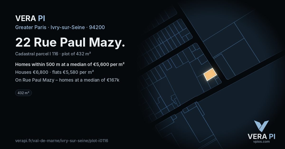 22 Rue Paul Mazy, Ivry-sur-Seine at night – the plot lit, the parcels around coloured by the prices near them