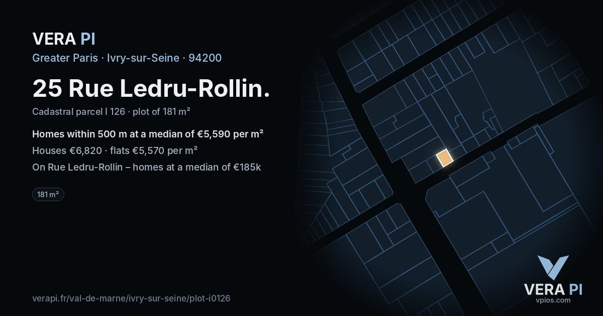 25 Rue Ledru-Rollin, Ivry-sur-Seine at night – the plot lit, the parcels around coloured by the prices near them