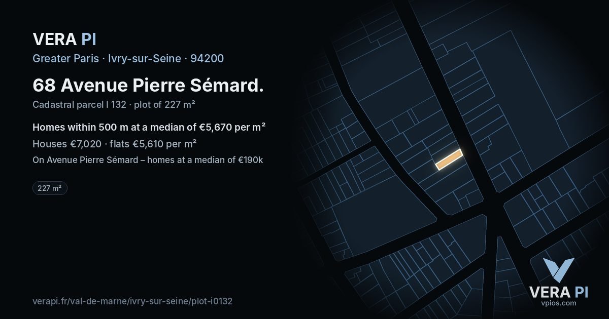 68 Avenue Pierre Sémard, Ivry-sur-Seine at night – the plot lit, the parcels around coloured by the prices near them
