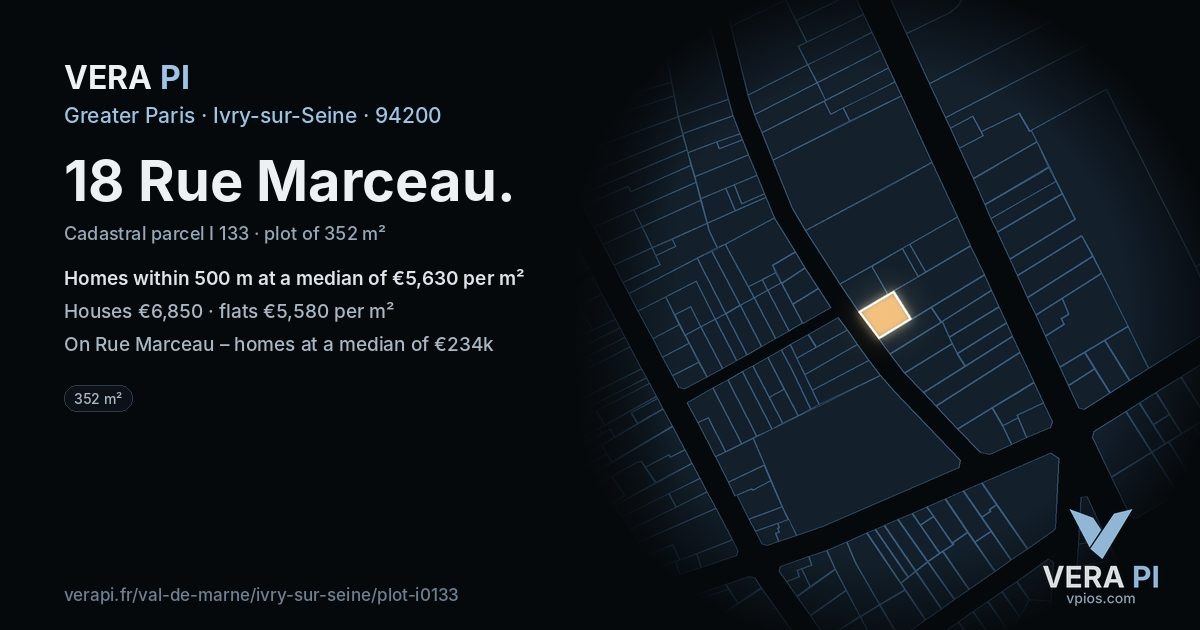 18 Rue Marceau, Ivry-sur-Seine at night – the plot lit, the parcels around coloured by the prices near them