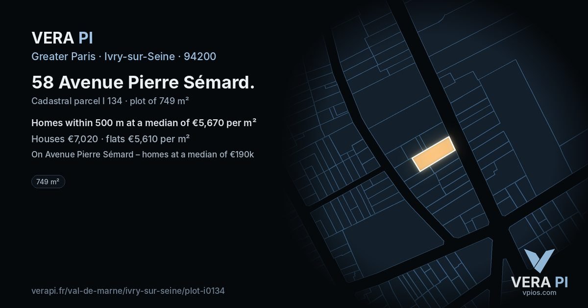 58 Avenue Pierre Sémard, Ivry-sur-Seine at night – the plot lit, the parcels around coloured by the prices near them